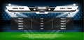 Football or soccer playing field with set of infographic elements. Sport Game. Football stadium spotlight and scoreboard Royalty Free Stock Photo