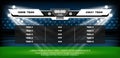 Football or soccer playing field with set of infographic elements. Sport Game. Football stadium spotlight and scoreboard Royalty Free Stock Photo