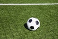 Football soccer sport background. Green artificial turf soccer field with white line, shadow from football goal net and Royalty Free Stock Photo