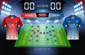 Football or soccer starting lineup, Jersey uniforms and Digital timing scoreboard match vs strategy broadcast graphic template for