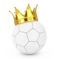 Football Soccer Success Concept. Golden Crown over White Leather Football Soccer Ball. 3d Rendering Royalty Free Stock Photo