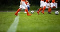 Football soccer team exercising with balls. Young athletes during the team training before the match Royalty Free Stock Photo