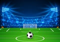 Football Stadium with a ball. Soccer field in the light of searchlights. Football World Cup. Vector illustration Royalty Free Stock Photo