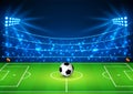 Football Stadium with a ball. Soccer field in the light of searchlights. Football World Cup. Vector illustration Royalty Free Stock Photo