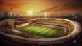 A football stadium with beautiful sky and sunset view, amazing scenery, created using generative ai tools