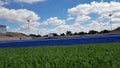 Football stadium end zone ground view