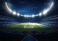 Football stadium at night, soccer stadium with ongoing game at night. Drone view. AI Generative