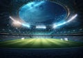 Football stadium at night, soccer stadium with ongoing game at night. Drone view. AI Generative