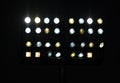 Football stadium nocturne powerfull lights on dark background Royalty Free Stock Photo