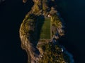 Football stadium in norway henningsvaer taken with the drone