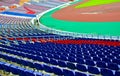 Football Stadium Seating and Pitch. Royalty Free Stock Photo