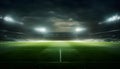 Football stadium, shiny lights, view from field. Soccer concept. football stadium before championship with bright lights. grass Royalty Free Stock Photo