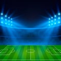 Football Stadium. Soccer field in the light of searchlights. Football World Cup. Vector illustration Royalty Free Stock Photo