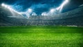 Football stadium with the stands full of fans waiting for the night game. 3D Rendering