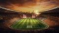 A football stadium with a sunset view, full of crowd people, created using generative ai tools