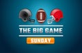 Football super big game sunday banner - gray and red helmets, football ball, blue background