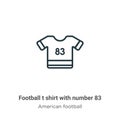 Football t shirt with number 83 outline vector icon. Thin line black football t shirt with number 83 icon, flat vector simple