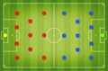 Football tactic board. Magnetic board with football field marking and magnetic pins, soccer tactic scheme