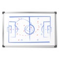 Football tactic scheme was drawn with markers on the whiteboard