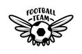 Football Team Banner, Creative Badge with Soccer Ball Flying on Wings and Monochrome Typography Isolated Royalty Free Stock Photo