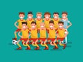 Football team. Eleven players together. Vector illustration