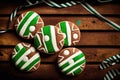 Football themed gingerbread cookies on a wooden background