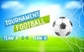 Football tournament banner with ball in goal net Royalty Free Stock Photo