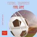 Football tournament final game text in red with football in goal net, on blue Royalty Free Stock Photo