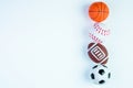 Football toy, Baseball toy, Basketball toy and Rugby toy isolate Royalty Free Stock Photo