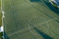 Oblique aerial view of an artificial grass football field