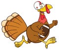 Football Turkey Bird Cartoon Character Running In Thanksgiving Super Bowl