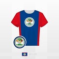 Football uniform of national team of Belize with football ball with flag of Belize. Soccer jersey and soccerball with flag