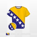 Football uniform of national team of Bosnia and Herzegovina with football ball with flag of Bosnia and Herzegovina. Soccer jersey Royalty Free Stock Photo