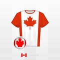 Football uniform of national team of Canada with football ball with flag of Canada. Soccer jersey and soccerball with flag