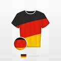 Football uniform of national team of Germany with football ball with flag of Germany. Soccer jersey and soccerball with flag