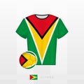 Football uniform of national team of Guyana with football ball with flag of Guyana. Soccer jersey and soccerball with flag