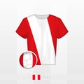Football uniform of national team of Peru with football ball with flag of Peru. Soccer jersey and soccerball with flag