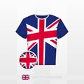 Football uniform of national team of United Kingdom with football ball with flag of United Kingdom. Soccer jersey and soccerball Royalty Free Stock Photo