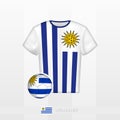 Football uniform of national team of Uruguay with football ball with flag of Uruguay. Soccer jersey and soccerball with flag