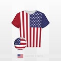 Football uniform of national team of USA with football ball with flag of USA. Soccer jersey and soccerball with flag