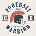 Football Warrior - t-shirt graphics with helmet. Print for sportswear, apparel, clothes. Sport logo. Vector.