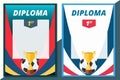 Football winner diploma in A4 size design. Vector soccer certifi