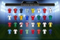 Football 2018 World championship cup, National team soccer jersey uniforms group set Royalty Free Stock Photo
