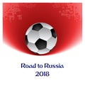 Football world cup Russia 2018, Road to Russia in red background Royalty Free Stock Photo