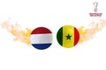 Football world cup 2022 Senegal vs Netherlands flags in a soccer ball