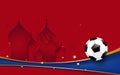 Football 2018 world soccer championship. Football on Basil s Cathedral and blue line background Royalty Free Stock Photo