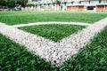 Football yard field and grass at sport outdoor stadium, corner v