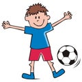 Footballer, boy and soccer ball, funny vector icon Royalty Free Stock Photo