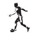 Footballer running with ball. Soccer player abstract isolated vector silhouette. Abstract european football athlete