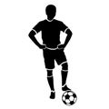 Footballer silhouette. Black football player outline with a ball, isolated on white background. Vector illustration Royalty Free Stock Photo